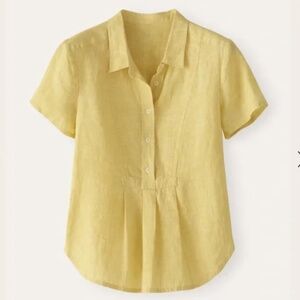NWT Poetry Bib Detail Boxy Linen Shirt Yellow Pleats Sz 12